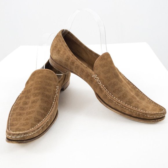 Vintage Bottega Veneta 8 Suede Butterfly Logo Loafers Tan - Picture 1 of 13